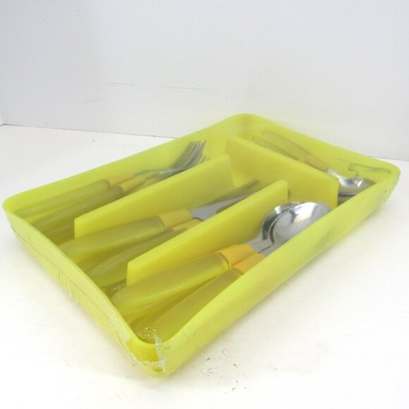 Flatware Set 24 Piece Yellow Lucite Handle and Stainless Steel w/Yellow Case New - Picture 5 of 8